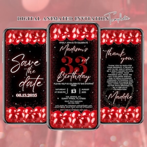 Red 33rd Birthday Animated Video Invitation (Digital)