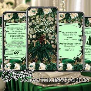 Emerald Green Quinceanera Video Invitation: Animated XV Invite (Digital)