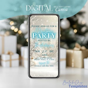Modern Christmas Dinner Invitation, Animated Video Xmas Brunch Invite, Editable Holiday Digital Party Video Evite, Self Editable Template