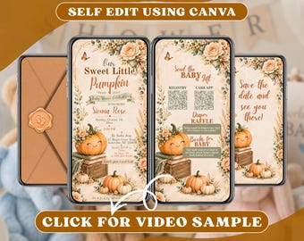 Orange Pumpkin Baby Shower Invitation Digital, Gender Neutral Baby Shower, Fall Autumn Party Online Invite, Animated Mobile Video Evite