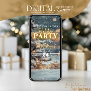 Mobile Christmas Invitation Dinner Video, Corporate Holiday Party Invite, Animated Xmas Card Evite, Self Editable Instant Download Template
