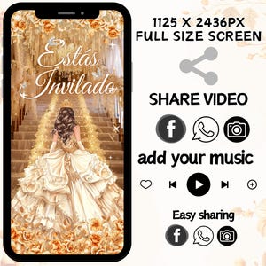 Champagne Quinceanera Invitation, XV Video Invite, Animated Quinceanera ...