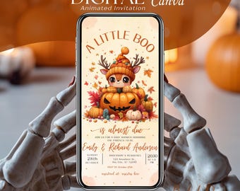 Uitnodiging babyshower babyshower: Halloween-babyshoweruitnodiging, pompoenbabybrunch, griezelige videobabyshower