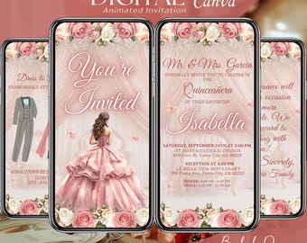 Blush Pink Quinceanera Invitation Digital, Animated Mis XV Anos, 15th Birthday Invite Template, Butterfly Quince Video, Save the Date Evite