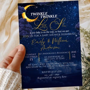 Twinkle Twinkle Little Star babyshower uitnodiging, Sky en Galaxy thema, bewerkbaar neutraal geslacht, Sterrennacht uitnodigen, digitale sjabloon