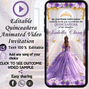 Lavender Quinceanera Invitation, Lilac Quinceanera, Mis Quince Años XV Invite, Animated Evite, Quinceanera Purple, Quinceanera Invitations