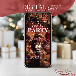 Christmas Party Invitation Video Animated Christmas Invite Template Editable Holiday E-Card Festive Digital Virtual Paperless Mobile Card
