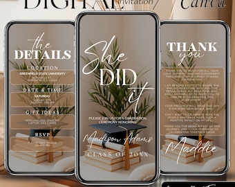 Animated Graduation Invitation, Grad Invite, Minimalist Graduation Invites, Graduation Video Evite, Digital Graduation Party Announcement