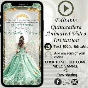 Sage Green Quinceanera Animated Video Invitation (Digital)