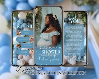 Blue Baby Shower Invitation, Bear Baby Shower Invite, Boy Baby Shower Invitations, Digital Evite, Party Favors, Baby Shower Video Invite