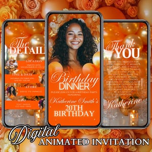 Orange Birthday Dinner Invitation: Animated Video Invite (Digital)
