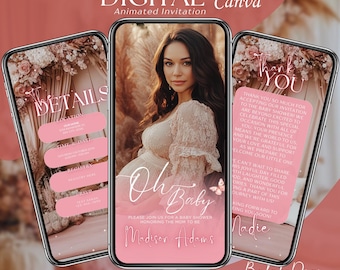 Pink Oh Baby Shower Invitations: Animated Baby Shower Invite, Digital Baby Brunch Shower, Video Baby Shower Evite, Girl Baby Shower Canva