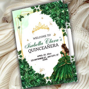 Modèle de programme Quinceanera vert émeraude Ordre des événements Quinceañera Coing Damas de Honor Corte Mis Quince Anos XV 15 Padrinos Liste