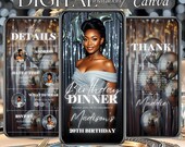 Silver Birthday Invitation Digital Download: Animated Birthday Dinner Party Invite, Editable Glam Birthday Canva Template, Video Evite