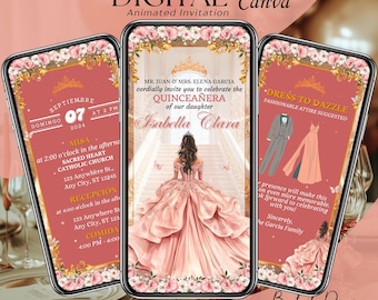Blush Pink Quinceanera Invitation Digital, Animated Mis XV Anos, 15th Birthday Invite Template, Quince Video, Rose Gold Save the Date Evite