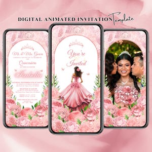 Blush Pink Quinceanera Invitation, XV Video Invite, Animated Quinceanera Invitation, 15 Anos, Digital Quince Invitations, Quinceanera Evite