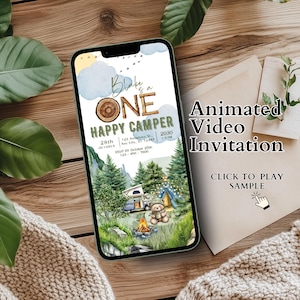 One Happy Camper Birthday Invitation: Animated Woodland Theme (Digital Invite)