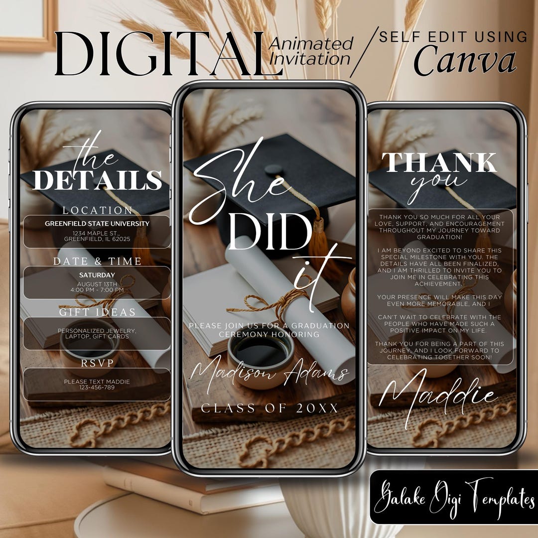 Digital Graduation Video Invitation, Ceremony Announcement Dinner ...
