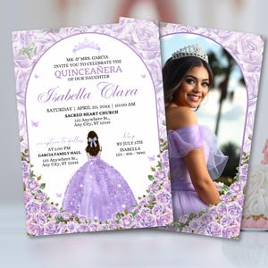 Invitación Quinceañera Lavanda, Invitaciones Quinceañera Mariposa Púrpura, Invitación 15 Años, Invitación Mis Quince, Tarjeta Lila Quinceañera