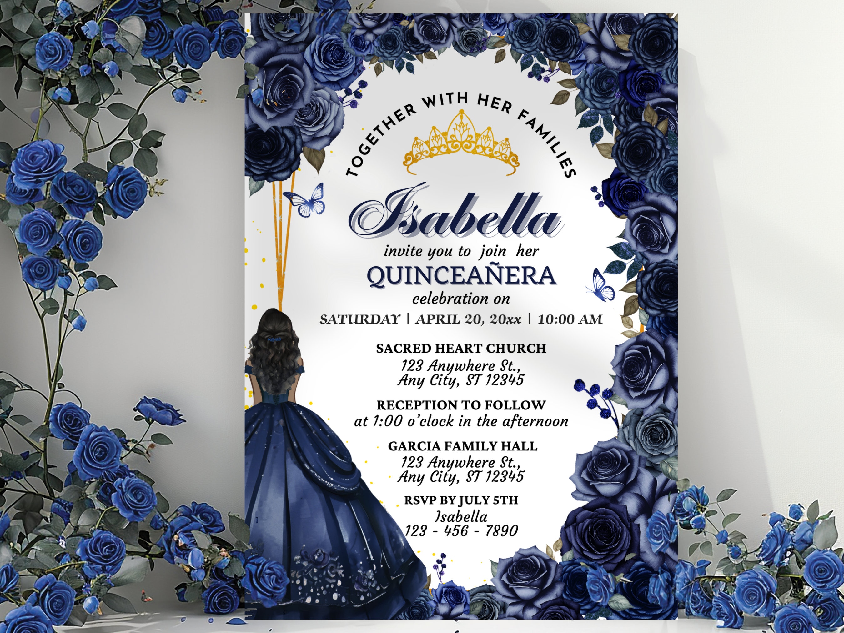 Quinceañera Invitation, Navy Blue Quinceanera Invitations Spanish, Azul ...