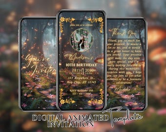 Magical Fairy Forest Garden Invitation Video Electronic Enchanted Forest Text Invitation, Digital Birthday Invite Girl, Animated Butterfly