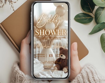 Brown Baby Shower, Boho Baby Shower Invitation, Gender Neutral Baby Shower, Animated Baby Shower Invite, Digital Evite, Baby Shower Video