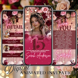 Burgundy Quinceanera Invitation, Red Quinceanera Invitation XV Video Invite Animated, 15 Anos, Digital Quince Invitations, Quinceanera Evite