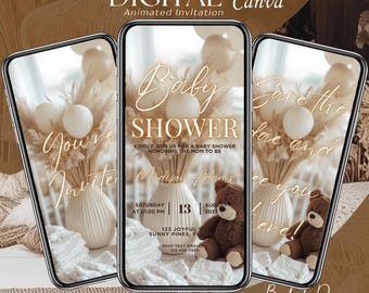 Brown Baby Shower, Boho Baby Shower Invitation, Gender Neutral Baby Shower, Animated Baby Shower Invite, Digital Evite, Baby Shower Video