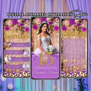 Lavender Quinceanera Invitation, Lilac Quinceanera, Mis Quince Años XV Invite, Animated Evite, Quinceanera Purple, Quinceanera Invitations