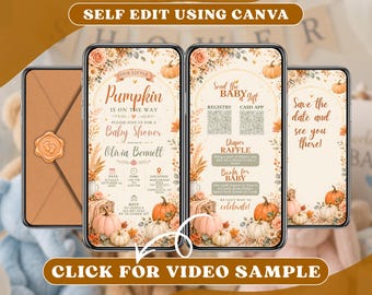 Orange Pumpkin Baby Shower Invitation Digital, Gender Neutral Baby Shower, Fall Autumn Party Online Invite, Animated Mobile Video Evite