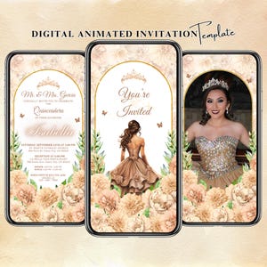 Animated Champagne Quinceanera Invitation: XV Video Invite (Digital)