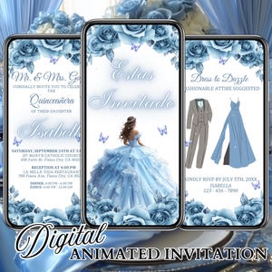 Invito per la festa di Quinceanera in azzurro, invito video XV, invito animato per la festa di Quinceanera in azzurro, 15 anni, inviti digitali per la festa di Quinceanera, invito elettronico per la festa di Quinceanera
