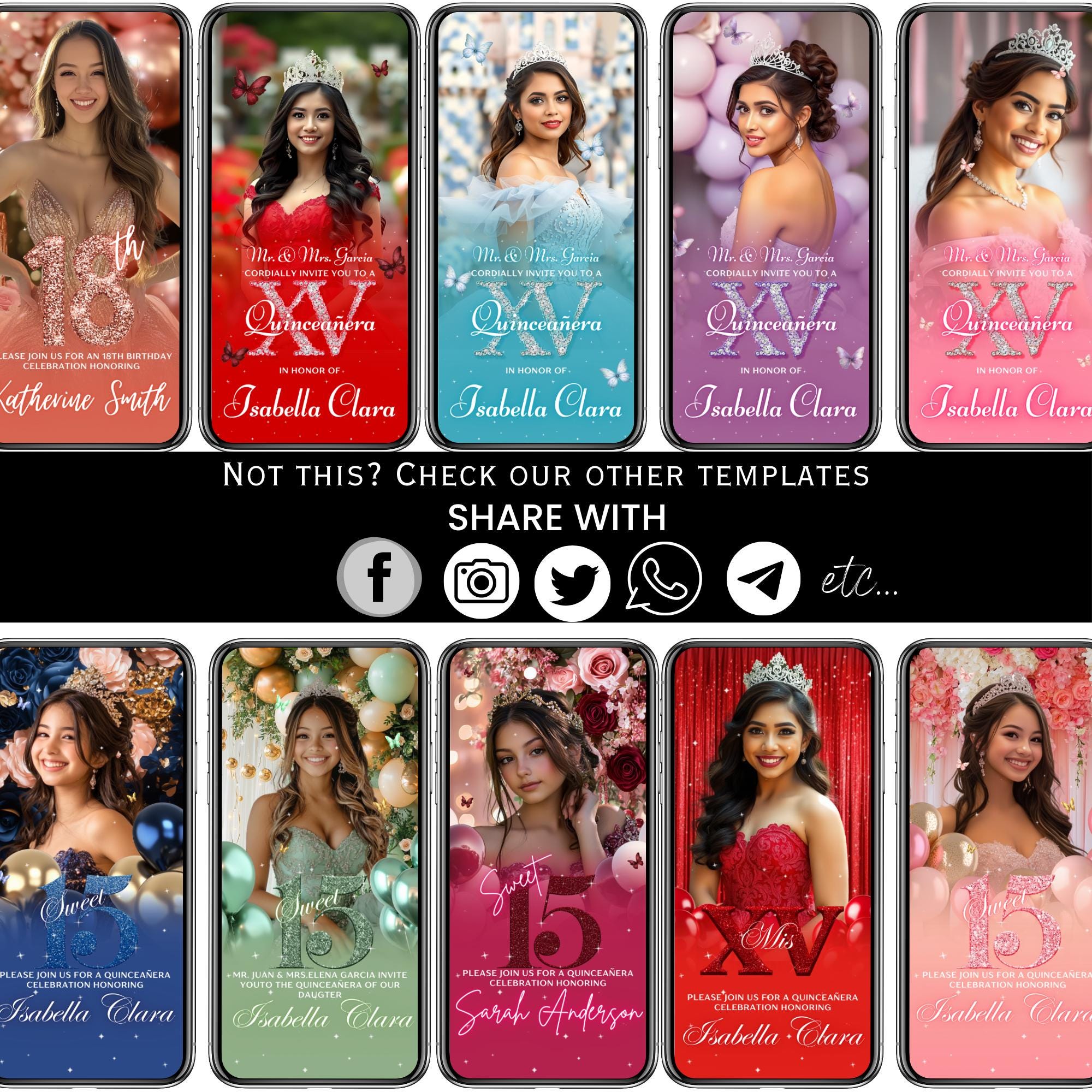 Blush Pink Quinceanera Invitation Animated , Digital Mis XV Anos, 15th ...