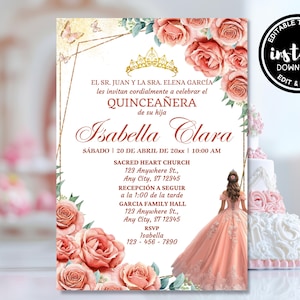 Blush Pink Quinceanera Invitation: Rose Gold Floral (Digital Download)