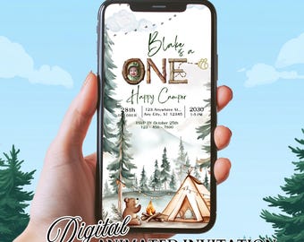 One Happy Camper Invite, 1st Birthday Invitation, Forest Birthday Invite, Rustic Birthday Invitation, Woodland Birthday, Kids Birthday Evite