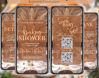 Boho Baby Shower Invitation Digital Download: Animated Baby Shower Invite, Baby Brunch Shower, Video Baby Shower Evite, Baby Shower Canva