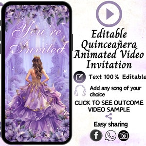 Lavender Quinceanera Invitation, Lilac Quinceanera, Mis Quince Años XV Invite, Animated Evite, Quinceanera Purple, Quinceanera Invitations