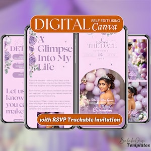 Lilac Quinceañera Website Invitation: Editable RSVP Template (Digital Download)