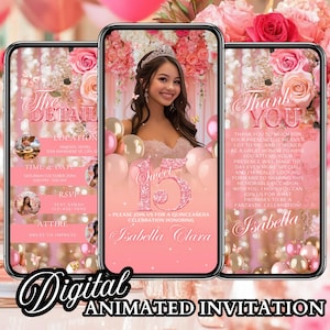 Blush Pink Quinceanera Invitation, XV Video Invite, Animated Quinceanera Invitation, 15 Anos, Digital Quince Invitations, Quinceanera Evite