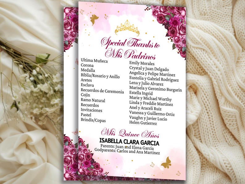 Fuscia Pink Quinceanera Program Template, Editable Mis XV Anos Order of ...