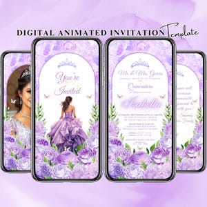 Lavender Quinceanera Invitation, Lilac Quinceanera, Mis Quince Años XV Invite, Animated Evite, Quinceanera Purple, Quinceanera Invitations