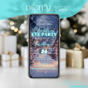 Christmas Party Invitation Video Animated Xmas Eve Invite Template Editable Holiday E-Card Festive Digital Virtual Paperless Mobile Card