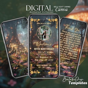 Fairy First Birthday Invitation: Animated Enchanted Forest Birthday Invite, Magical Birthday Evite, Garden Birthday Party, Save the Date