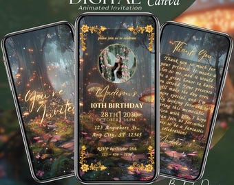 Fairy First Birthday Invitation: Animated Enchanted Forest Birthday Invite, Magical Birthday Evite, Garden Birthday Party, Save the Date