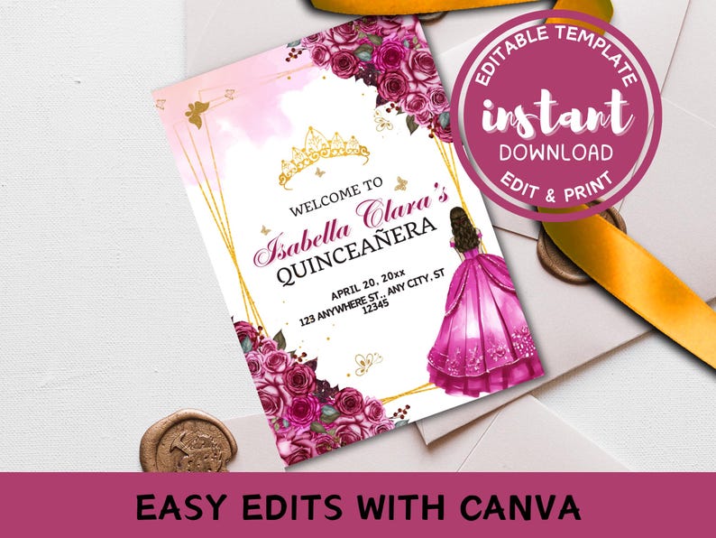 Fuscia Pink Quinceanera Program Template, Editable Mis XV Anos Order of ...
