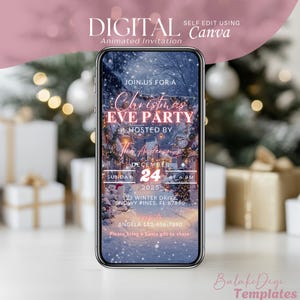 Christmas Party Invitation Video Animated Xmas Eve Invite Template Editable Holiday E-Card Festive Digital Virtual Paperless Mobile Card