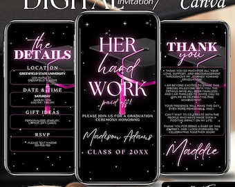 Pink Graduation Invites, Digital Download, Video Evite, Congrats Grad, Animated Grad Party Invitation, Canva Templates, Save the Date Invite