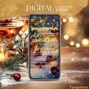 Cocktail Christmas Party Digital Invitation, Animated Xmas Holiday Video Evite, Making Spirits Bright Mobile Invite Self Editable Template