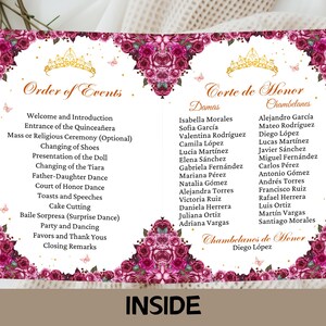 Fuscia Pink Quinceanera Program Template, Editable Mis XV Anos Order of ...