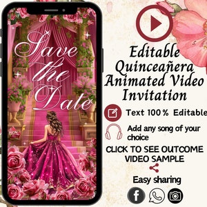 Quinceanera Invitations Spanish, Pink Quinceañera Video Invitation, Butterfly Quince Invitation, Mis Quince Años XV Invite, 15 Years Bday